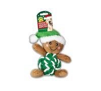 Gem Imports Green Gingerbread Man Rope Plush Christmas Dog Toy - Festive Squeaky Pet Toy with Rope Ball Centre, Durable Holiday Chew & Play Toy for Dogs