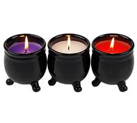 Gem Imports Halloween Candle In Ceramic Black Cauldron Holder (Set of 3)