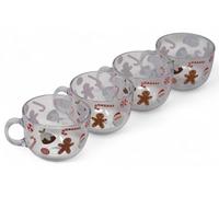 Gem Imports Large Christmas Latte/Hot Chocolate Clear Glass Mugs - Gingerbread - Set of 4