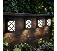Gem Imports Lattice Solar Fence Lights - 4 Pack Waterproof Deck & Wall Lights - 6 LED Decorative Outdoor Lights for Fence, Decking, Patio, Stairs, Yard, Shed, Path & Driveway - Bright White