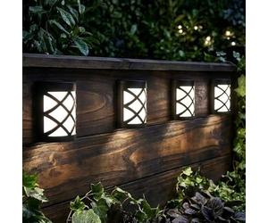Gem Imports Lattice Solar Fence Lights - 4 Pack Waterproof Deck & Wall Lights - 6 LED Decorative Outdoor Lights for Fence, Decking, Patio, Stairs, Yard, Shed, Path & Driveway - Bright White