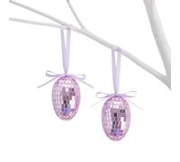 Gem Imports Lilac Disco Easter Eggs Hanging Decorations - Pack of 2 Glitter Mirror Ball Egg Ornaments with Ribbon for Wreaths & Spring Displays