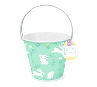 Gem Imports Mint Green Bunnies Easter Egg Hunt Tin Bucket 16cm - Metal Easter Basket with Handle for Egg Hunts, Sweets & Seasonal Gifts