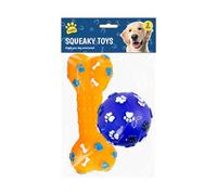 Gem Imports Orange Bone & Blue Ball Squeaky Dog Toys - Pack of 2 PVC Interactive Pet Toys for Exercise & Play