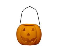 Gem Imports Orange Halloween Pumpkin Tea Light Candle Holder with Handle 10cm