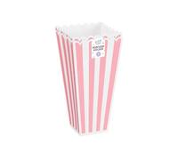 Gem Imports Pastel Pink Striped Reusable Plastic Popcorn Holders - Pack of 2 Movie Night Snack Tubs