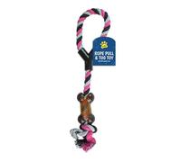 Gem Imports Pink & Black with Brown Rope Pull & Tug Dog Toy 37cm - Durable Knotted Cotton Tug Toy with PVC Bone