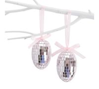 Gem Imports Pink Disco Easter Eggs Hanging Decorations - Pack of 2 Glitter Mirror Ball Egg Ornaments with Ribbon for Wreaths & Spring Displays