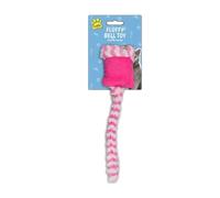 Gem Imports Pink Fluffy Tail Bell Cat Toy 35cm - Interactive Polyester Cat Teaser with Bell & Squeaker