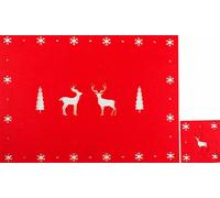 Gem Imports Red Felt Christmas Dinner Table 8 Reindeer Placemats and 8 Matching Coasters