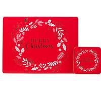 Gem Imports Red Foil Merry Christmas Dinner Hardback Placemats And Coasters (Set of 4)