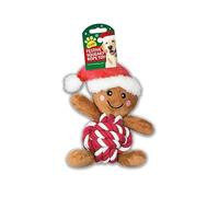 Gem Imports Red Gingerbread Man Rope Plush Christmas Dog Toy - Festive Squeaky Pet Toy with Rope Ball Centre, Durable Holiday Chew & Play Toy for Dogs