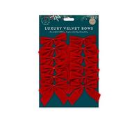 Gem Imports Red Velvet Christmas Bows - 12 Pack Luxury Velvet Bows with Gold Ties - Ideal for Gift Wrapping, Tree Decorations & Festive Home Décor