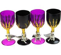 Gem Imports Set Of 4 Kids Spooky Plastic Halloween Drinking Goblet Cups - Purple Black