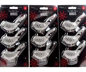 Gem Imports Silver Glitter Encrusted Clip On Birds Christmas Tree Decorations (Set of 9)