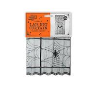 Gem Imports Spooky Halloween Black Lace Net Curtain 2.3m - Spider Web, Bat & Spider Design for Windows, Doors, Table Cover or Party Backdrop