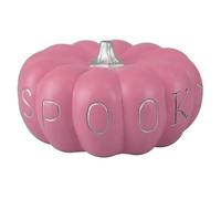 Gem Imports Spooky Pink Terracotta Pumpkin Halloween Decoration 19cm - Rustic Pastel Pumpkin Ornament with Silver Stalk & Text
