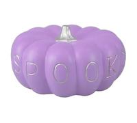 Gem Imports Spooky Purple Terracotta Pumpkin Halloween Decoration 19cm - Rustic Pastel Pumpkin Ornament with Silver Stalk & Text