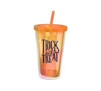 Gem Imports Trick or Treat Orange Holographic Halloween Plastic Tumbler with Straw 500ml