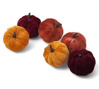 Gem Imports Velvet Fabric Pumpkins in Autumn Colours - Home Decoration Ornaments - Set of 6