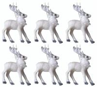 Gem Imports White Flock Reindeer Stag Christmas Tree Baubles Decorations (Set of 6)