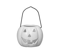 Gem Imports White Halloween Pumpkin Tea Light Candle Holder with Handle 10cm