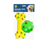 Gem Imports Yellow Bone & Green Ball Squeaky Dog Toys - Pack of 2 PVC Interactive Pet Toys for Exercise & Play