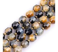 Gem-Inside 10mm Bicone Hand Faceted Dream Lace Brown Tiger Eye Beads Natural Gemstone Beads for Jewelry Making Adults Bulk Full 15" Strand Energy Stone Healing Power Crystal
