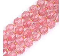 Gem-Inside 10mm Bicone Hand Faceted Genuine Pink Strawberry Rose Quartz Beads Natural Gemstone Beads for Jewelry Making Adults Bulk Full 15" Strand Energy Stone Healing Power Crystal