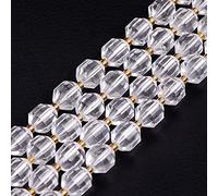 Gem-Inside 10mm Bicone Hand Faceted Rock Clear Quartz Natural Gemstone Beads for Jewelry Making Adults Bulk Full 15" Strand Energy Stone Healing Power Crystal