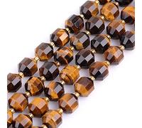 Gem-Inside 10mm Bicone Hand Faceted Yellow Tiger Eye Natural Stone Beads for Jewelry Making Adults Bulk Full 15" Strand Energy Stone Healing Power Crystal