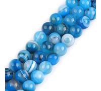 GEM-Inside 10mm Blue Banded Agate Stone Round Gemstone Semi Precious Loose Beads for Jewellery Making 15''
