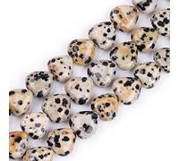 GEM-Inside 10mm Heart Charms Natural Khaki Yellow Dalmatian Dalmation Jasper Gemstone Stone Beads for Jewelry Making Full 15" Strand Power Energy Healing Chakra Stone Beads
