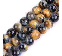 Gem-inside 10MM Natural AAA Grade Dream Lace Golden Yellow Blue Tiger Eye Loose Stone Beads for Jewelry Making 15"