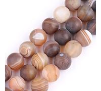 Gem-Inside 10mm Natural Gray Banded Agate Matte Frost Loose Beads for Jewelry Making Full 15" Strand Energy Stone Healing Power Gemstone