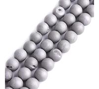 GEM-Inside 10mm Silver-Gray Druzy Drusy Metallic Coated Agate Round Gemstone Semi Precious Loose Beads for Jewellery Making 15''