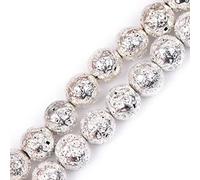 GEM-Inside 10mm Silver Metallic Coated Volcanic Rock Round Gemstone Semi Precious Loose Beads for Jewellery Making 15''