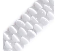 GEM-Inside 10mm White Cat Eye Round Gemstone Semi Precious Loose Beads for Jewellery Making 15''