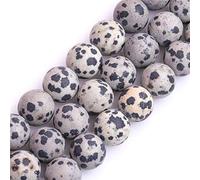 GEM-Inside 12mm Frosted Matte Unpolished Dalmatian Dalmation Jasper Gemstone Semi Precious Round Beads for Jewellery Making DIY Handmade Craft Supplies 15"