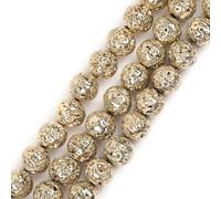 GEM-Inside 12mm Gold Metallic Coated Volcanic Rock Round Gemstone Semi Precious Loose Beads for Jewellery Making 15''