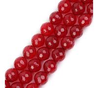 Gem-Inside 12mm Red Jade Natural Gemstone Faceted Round Semi Precious Loose Beads for Jewellery Making 15" Strand