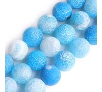 Gem-Inside 14mm Natural Blue Agate Matte Frost Loose Beads for Jewelry Making Full 15" Strand Energy Stone Healing Power Gemstone