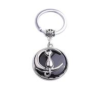 Gem-Inside 2 inches Cat Animal Theme Natural Black Agate Chakra Stone Keychains Key Chains Rings for Girls Crafts Jewelry