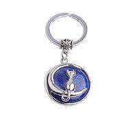 Gem-Inside 2 inches Cat Animal Theme Natural Blue Lapis Lazuli Chakra Stone Keychains Key Chains Rings for Girls Crafts Jewelry