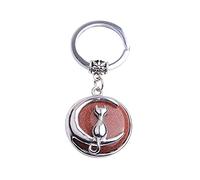 Gem-Inside 2 inches Cat Animal Theme Natural Gold Sandstone Chakra Stone Keychains Key Chains Rings for Girls Crafts Jewelry