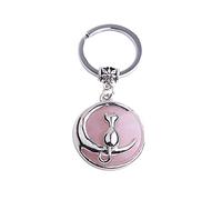 Gem-Inside 2 inches Cat Animal Theme Natural Pink Rose Quartz Chakra Stone Keychains Key Chains Rings for Women Crafts Jewelry