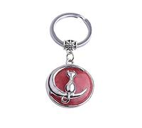Gem-Inside 2 inches Cat Animal Theme Red Watermelon Crystal Chakra Stone Keychains Key Chains Rings for Girls Crafts Jewelry