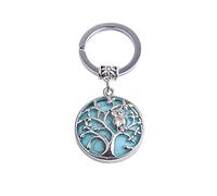 Gem-Inside 2 inches Life Tree Dyed Light Blue Turquoise Chakra Stone Keychains Key Chains Rings for Women Crafts Jewelry
