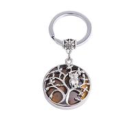 Gem-Inside 2 inches Life Tree Natural Yellow Tiger Eye Chakra Stone Keychains Key Chains Rings for Women Crafts Jewelry