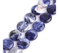 GEM-Inside 20mm Natural Sodalite Beads Coin Chakras Stone Semi Precious Beads for Jewelry Making Strand 15 inch